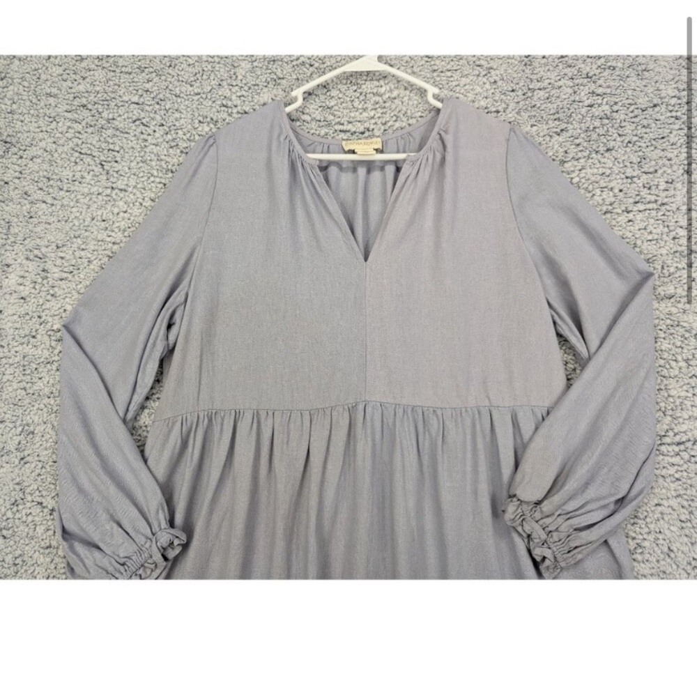 Cynthia Rowley Dress Womens XL Mini Linen Blend V Neck Ruffle Lagenlook Blue - Picture 3 of 8